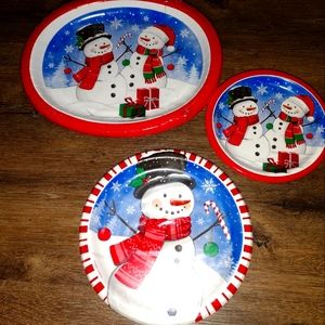 Christmas Plates Party set for 8 Snowman Candy Cane New